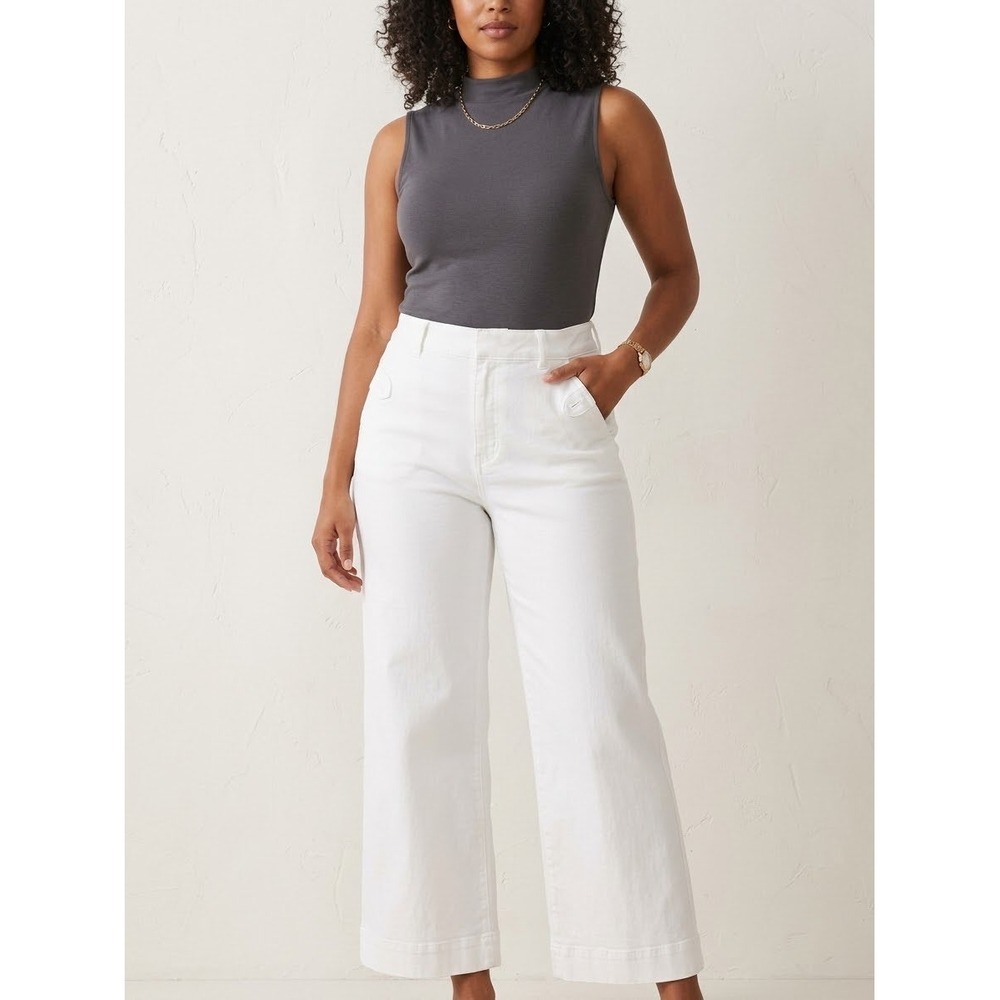 Spanx Stretch Twill Cropped Wide Leg Pants Bright White 20312R Large NEW